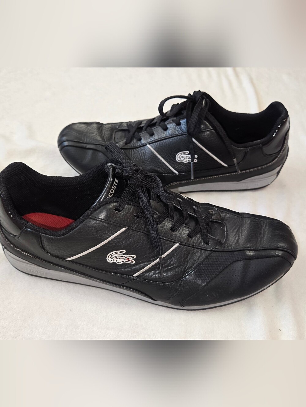 Lacoste Size 12 Radium Men’s Black Leather Sneakers with White Accents